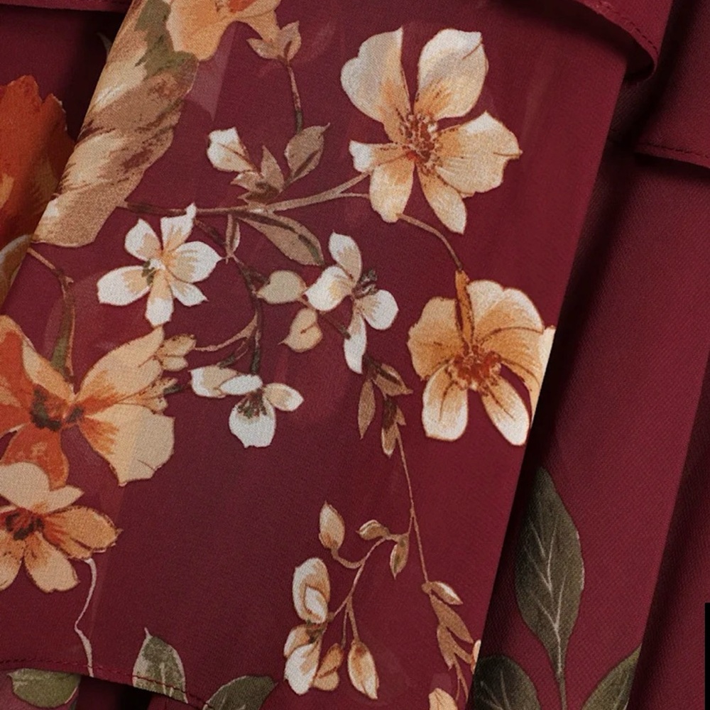 Lulu's Midnight Mood Burgundy Floral Tiered Maxi Dress - Size L Romantic Formal - Picture 5 of 8